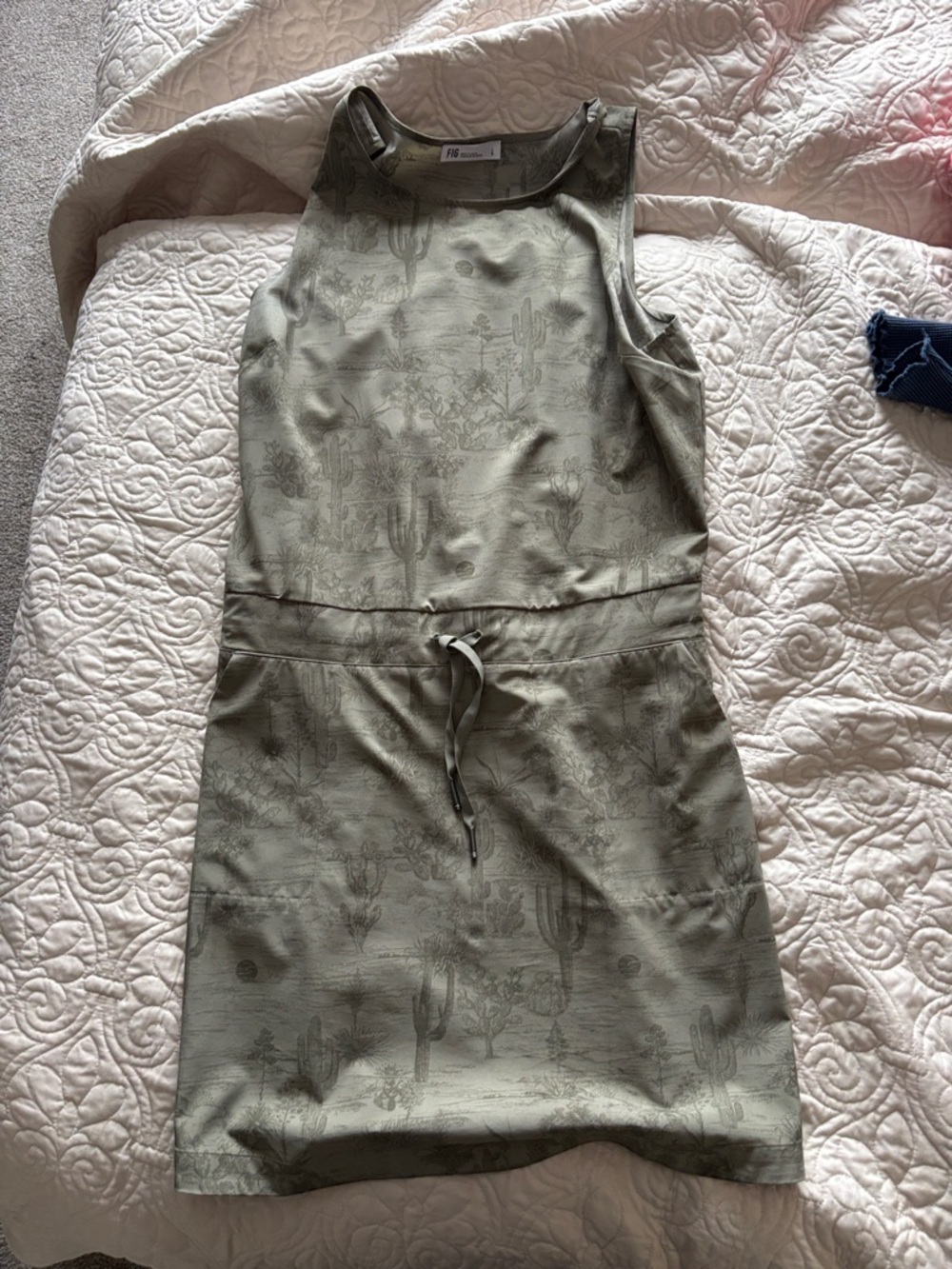 FIG Light Olive Green Sleeveless Drawstring Dress
